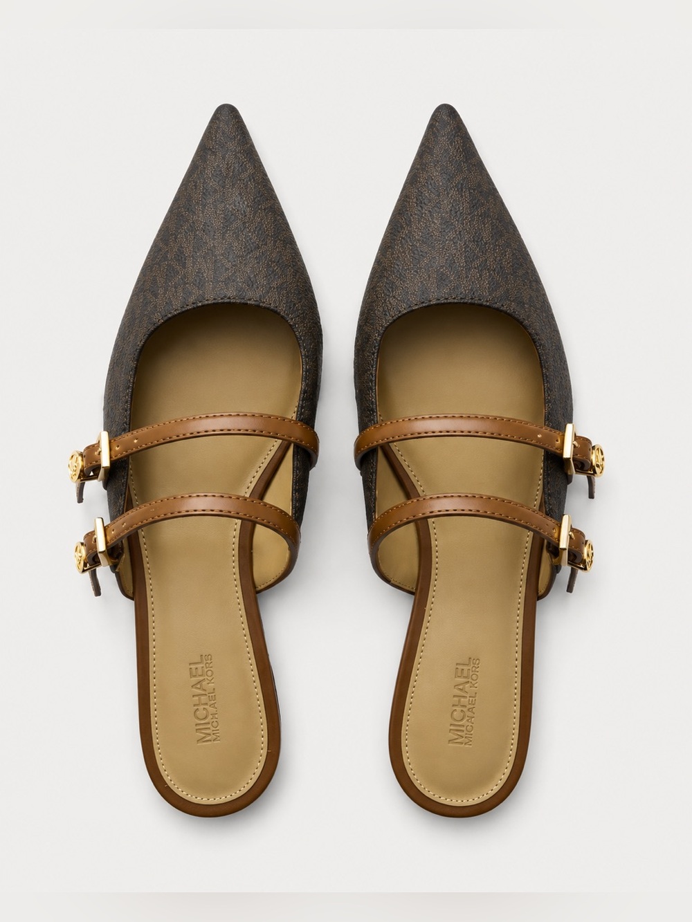 Michael Kors MK Monogram Mary Jane Mule Flats Brown Logo Pointed Toe Slide 7